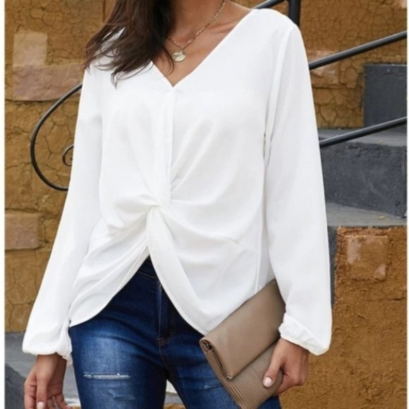 Tops - White Long Sleeve Blouse / Top Business Office